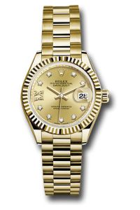 Rolex Yellow Gold Datejust 28 Champagne Diamond Star President