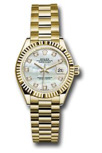 Rolex Yellow Gold Datejust 28 Mother Of Pearl Diamond President