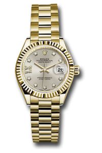 Rolex Yellow Gold Datejust 28 Silver Diamond Star President