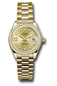 Rolex Yellow Gold Datejust 28 Champagne Diamond Star President Diamond Bezel