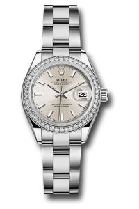 Rolex Steel & White Gold Datejust 28 Silver Index Diamond Bezel Oyster