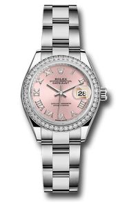 Rolex Steel & White Gold Datejust 28 Pink Roman Diamond Bezel Oyster