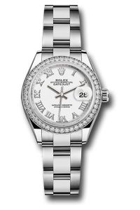 Rolex Steel & White Gold Datejust 28 White Roman Diamond Bezel Oyster
