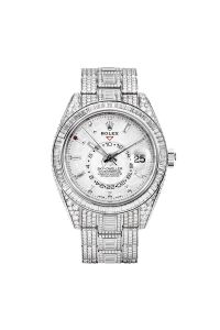 Rolex White Gold Sky-Dweller 42 Meteorite Dial Diamond Bezel Diamond Oyster Bracelet
