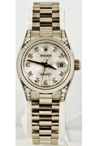 Rolex Ladyss 18k White Gold New Style President Model 179239 Rolex Silver Anniversary Diamond Dial & White Gold Fluted Bezel With Factory Diamond Lugs