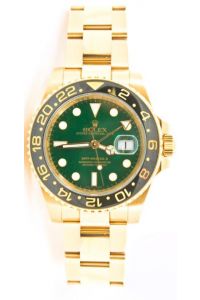 Rolex GMT Master II Model 116718LN 18k Yellow Gold New Style Watch With Ceramic Bezel & Green Face