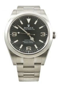 Rolex 39mm Stainless Steel Oyster Perpetual Explorer Newstyle HeavyBand Model 214270 Black Face