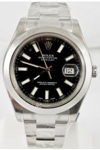 Rolex Men's 41mm Datejust II Ref 116300 Stainless Steel Oyster Band Black Index Dial & Smooth Bezel - Unused