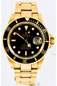 Rolex Submariner 16618 Watch Solid 18k Yellow Gold Watch "Bezel Engraved" Model With Black Dial & Bezel