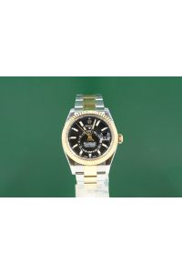 Rolex 42mm Sky-Dweller Model 326933 Stainless Steel & 18K Yellow Gold Oyster Band With A Black Dial & Flute Bezel