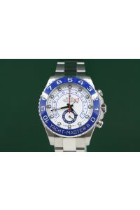 Rolex 44mm Yacht-Master II Model 116680 Stainless Steel Watch White Dial With Blue Hands & Blue Ceramic Bezel